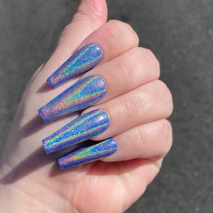 Blue Holographic Press On Nails